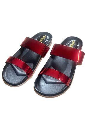 Refresh Crimson Red Double Band Casual Comfort Slides